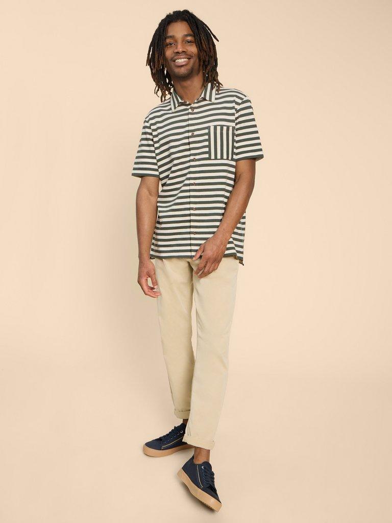 Striped Jersey Shirt in GREEN MLT - MODEL FRONT