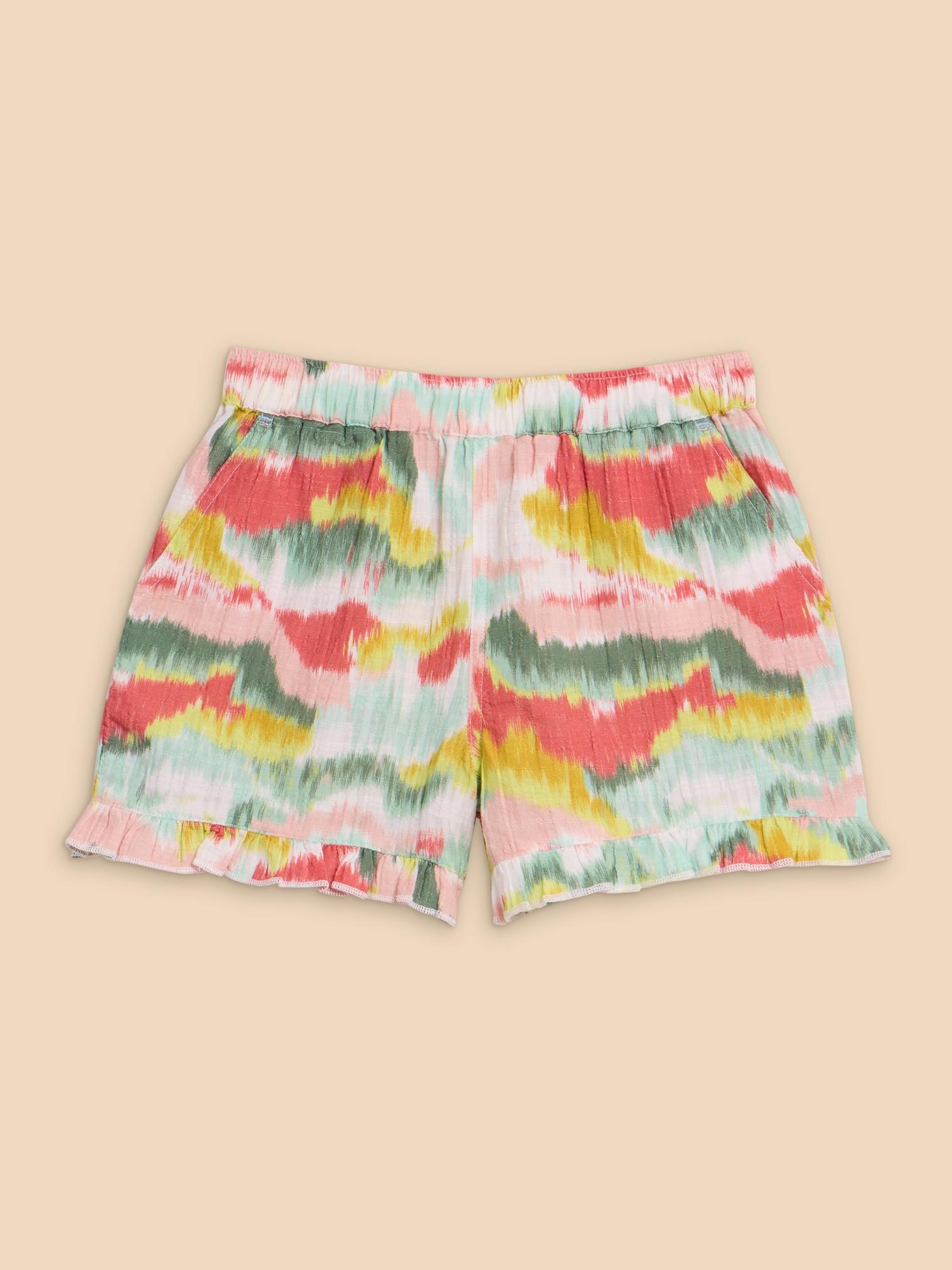 Tie Dye Printed Frill Short in PINK MLT - FLAT FRONT