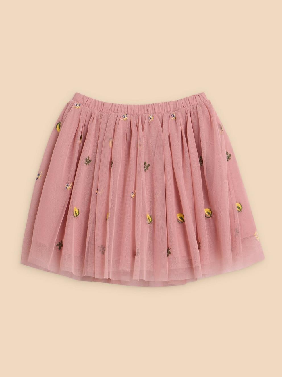 Girls Embroidered Tuelle Skirt in LGT PINK - FLAT BACK