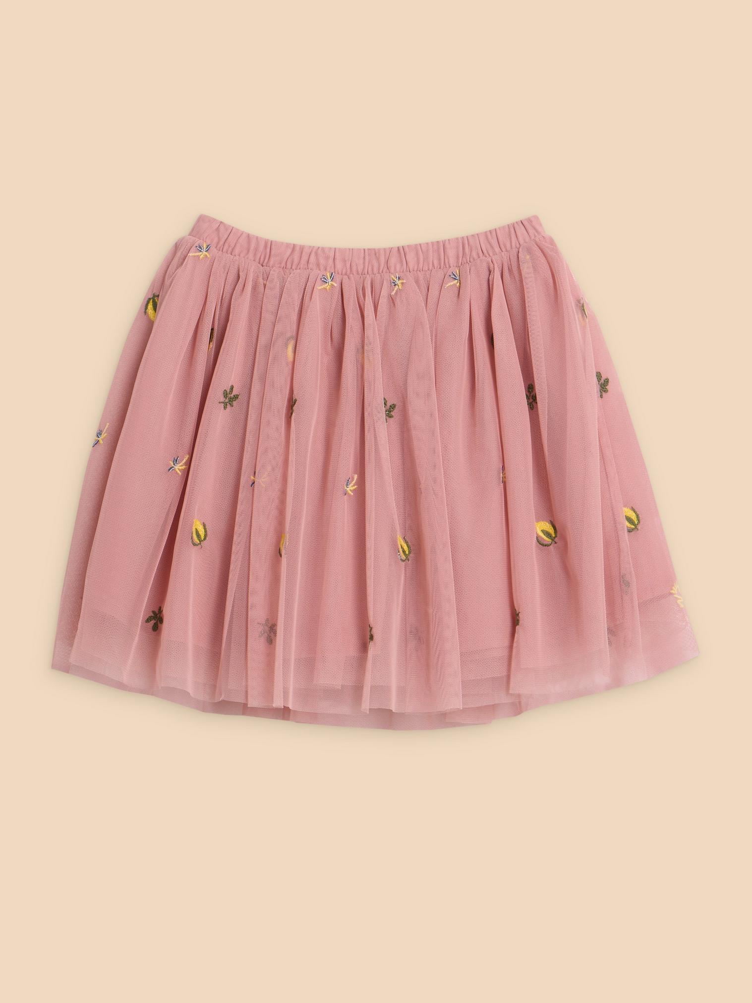 Embroidered Tuelle Skirt in LGT PINK - FLAT FRONT