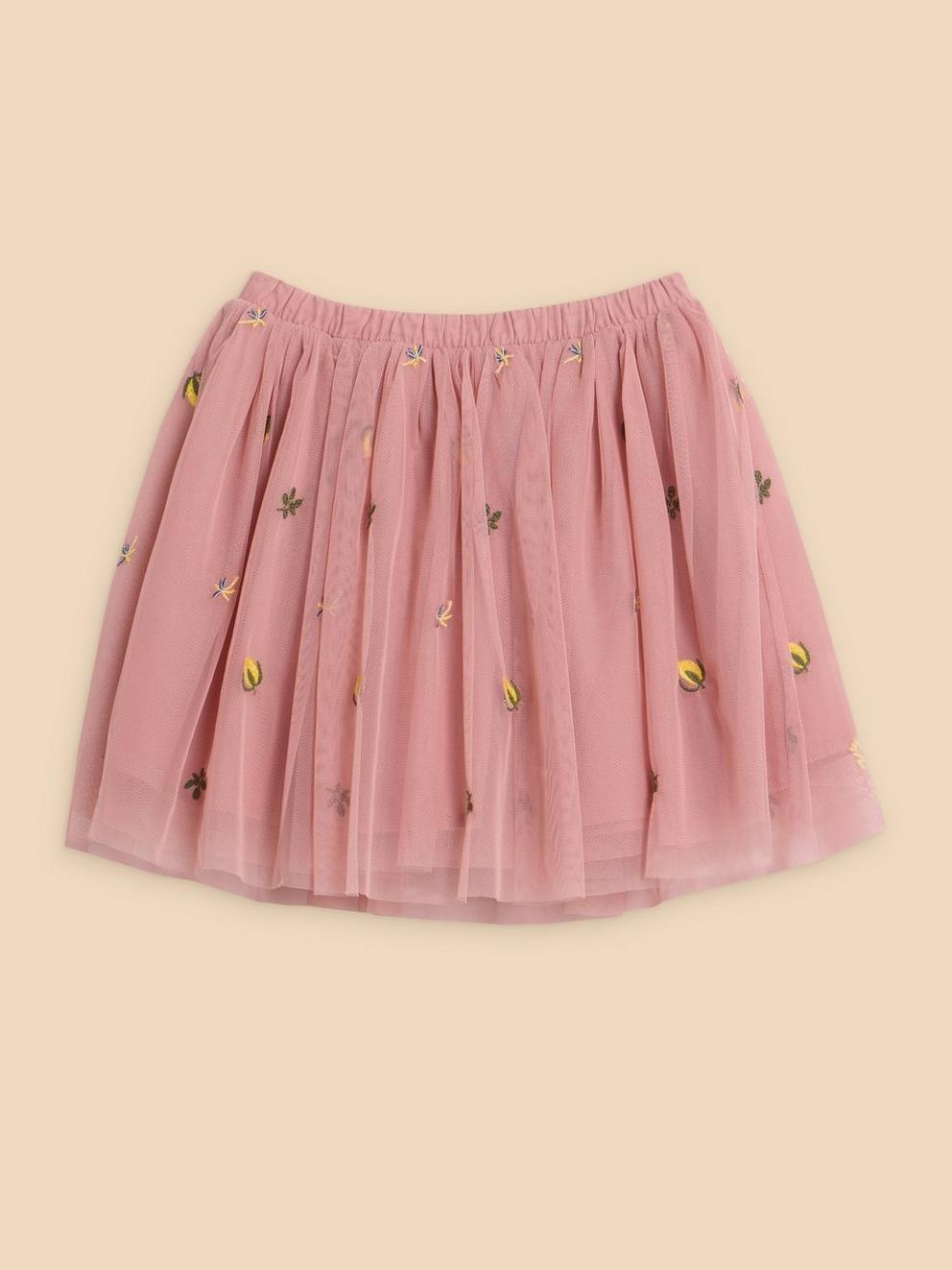 Girls Embroidered Tuelle Skirt in LGT PINK - FLAT FRONT