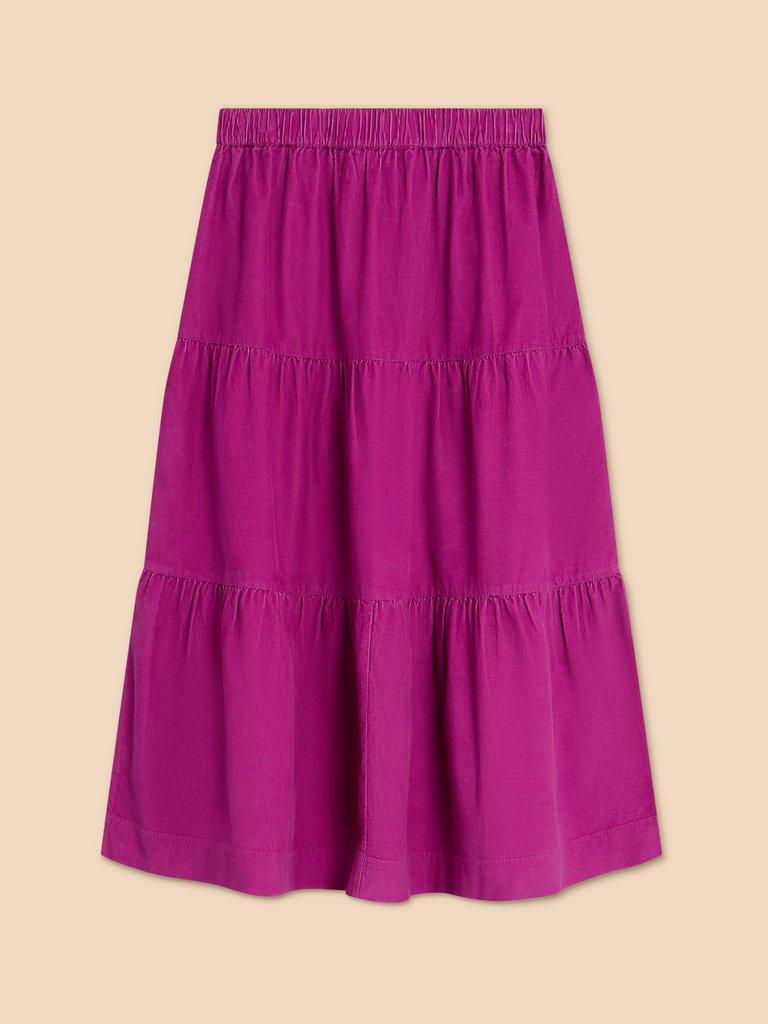 Jade Tiered Cord Skirt in BRT PINK - FLAT BACK