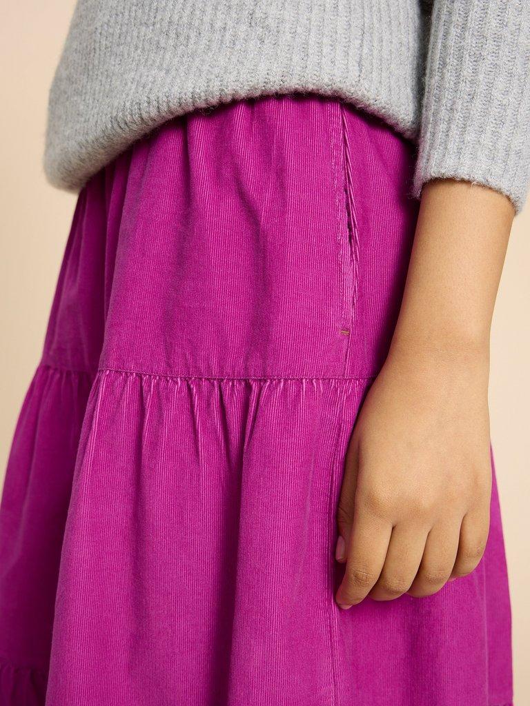 Jade Tiered Cord Skirt in BRT PINK - MODEL FRONT