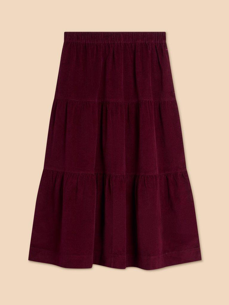Jade Tiered Cord Skirt in DK PLUM - FLAT FRONT