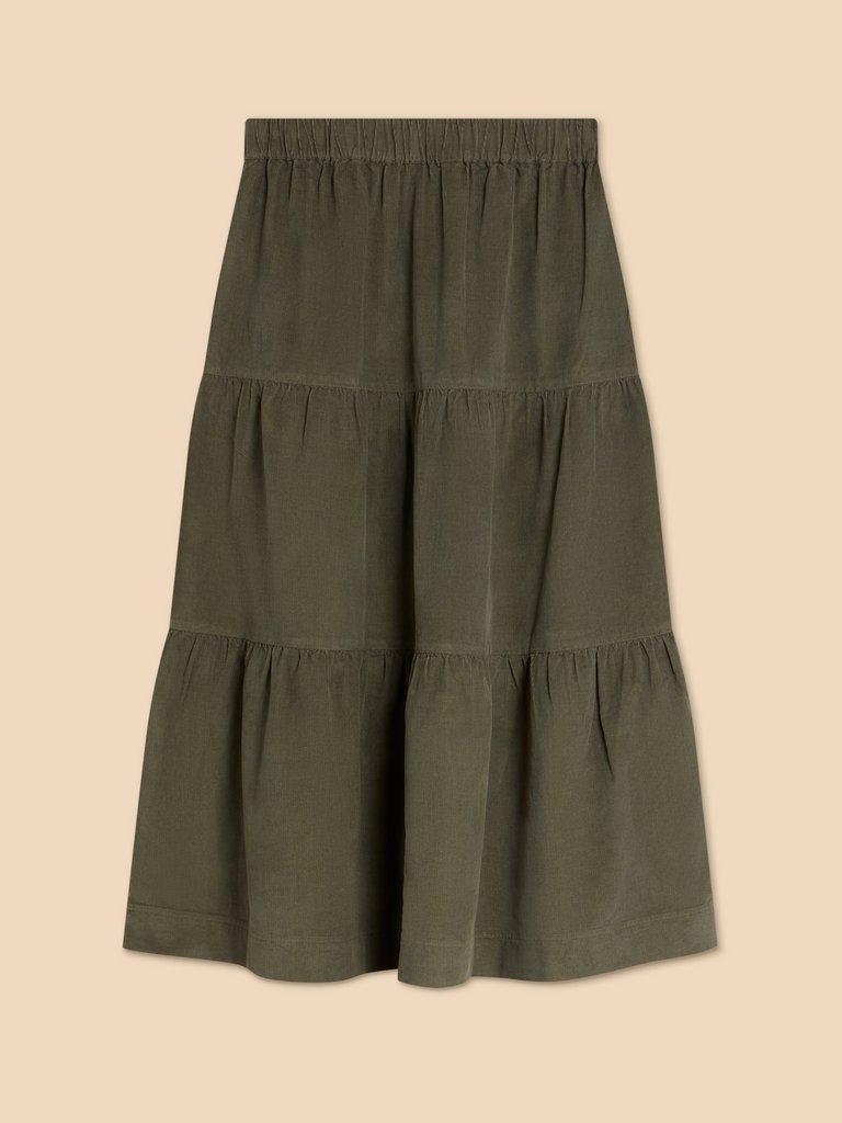 Jade Tiered Cord Skirt in KHAKI GRN - FLAT BACK