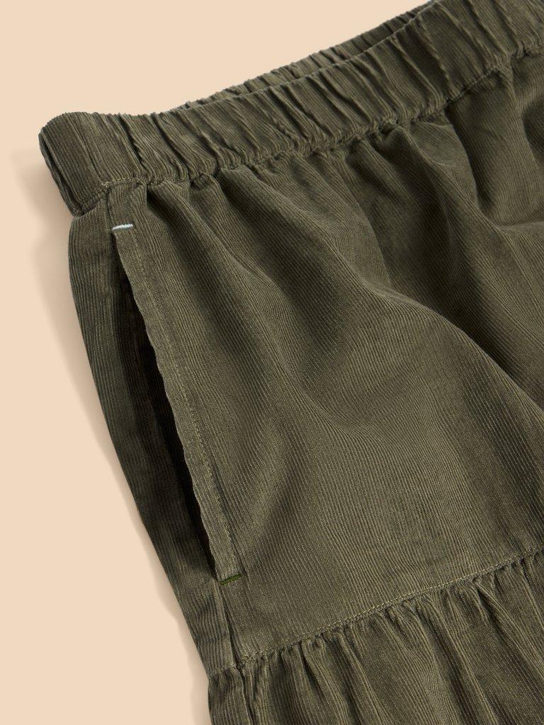Jade Tiered Cord Skirt in KHAKI GRN - FLAT DETAIL