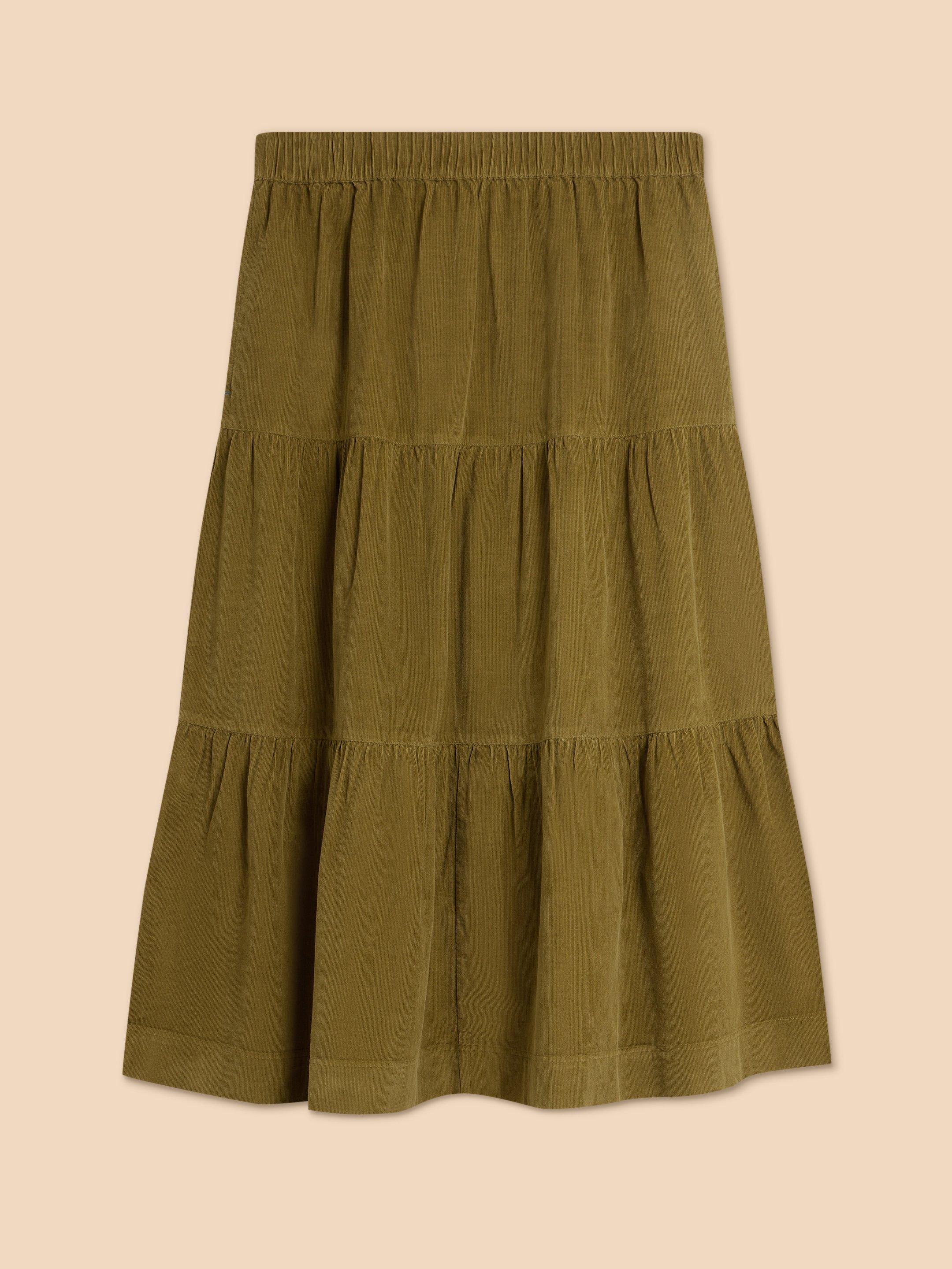 Jade Tiered Cord Skirt in MID CHART - FLAT FRONT