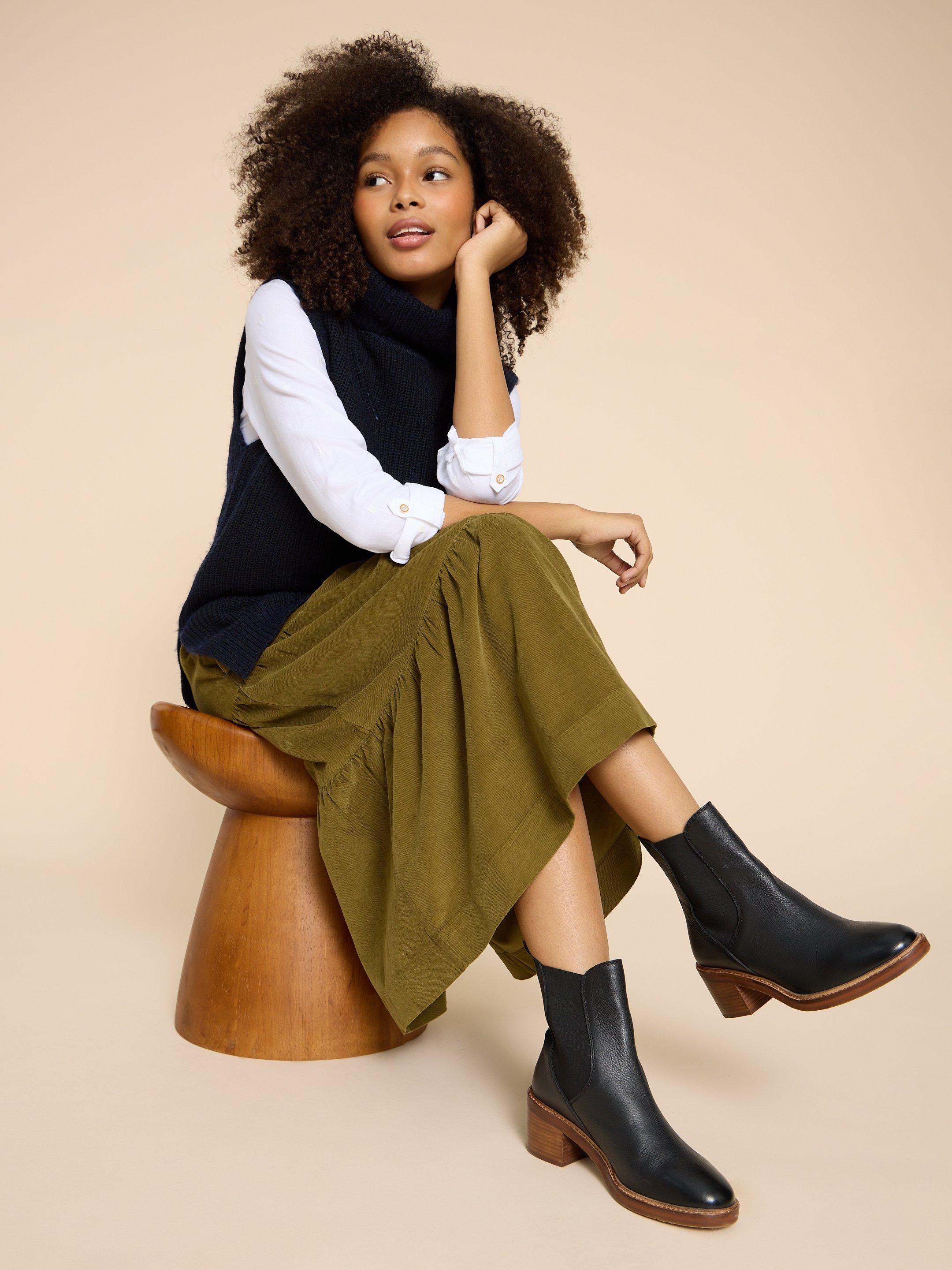 Jade Tiered Cord Skirt in MID CHARTREUSE | White Stuff US
