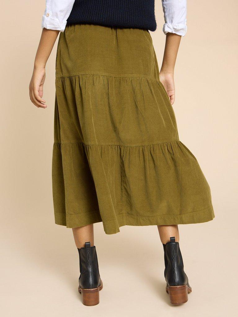Jade Tiered Cord Skirt in MID CHART - MODEL BACK