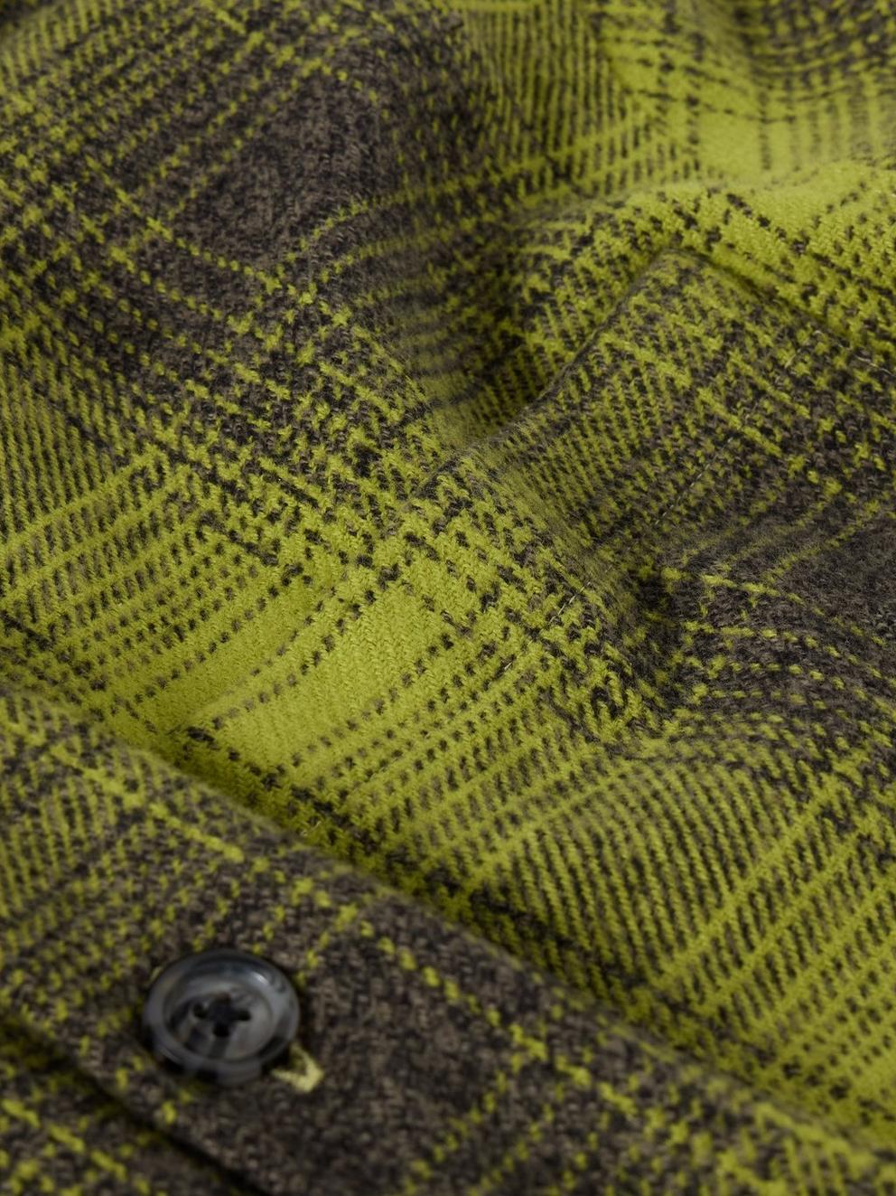 HIXTON CHECK OVERSHIRT in BRT GREEN - FLAT DETAIL