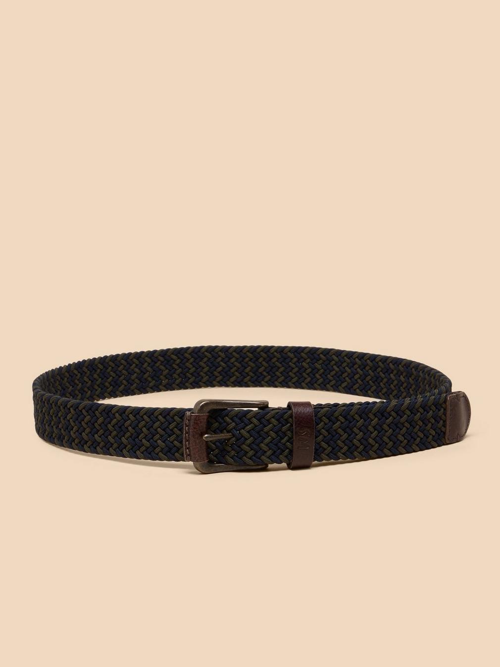 Woven Elasticated Belt in NAVY MULTI - MODEL BACK