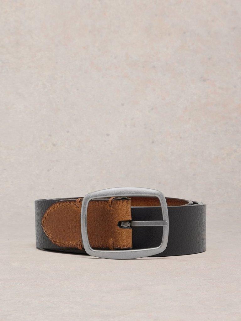 Reversible Leather Buckle Belt in NAVY MULTI - FLAT FRONT