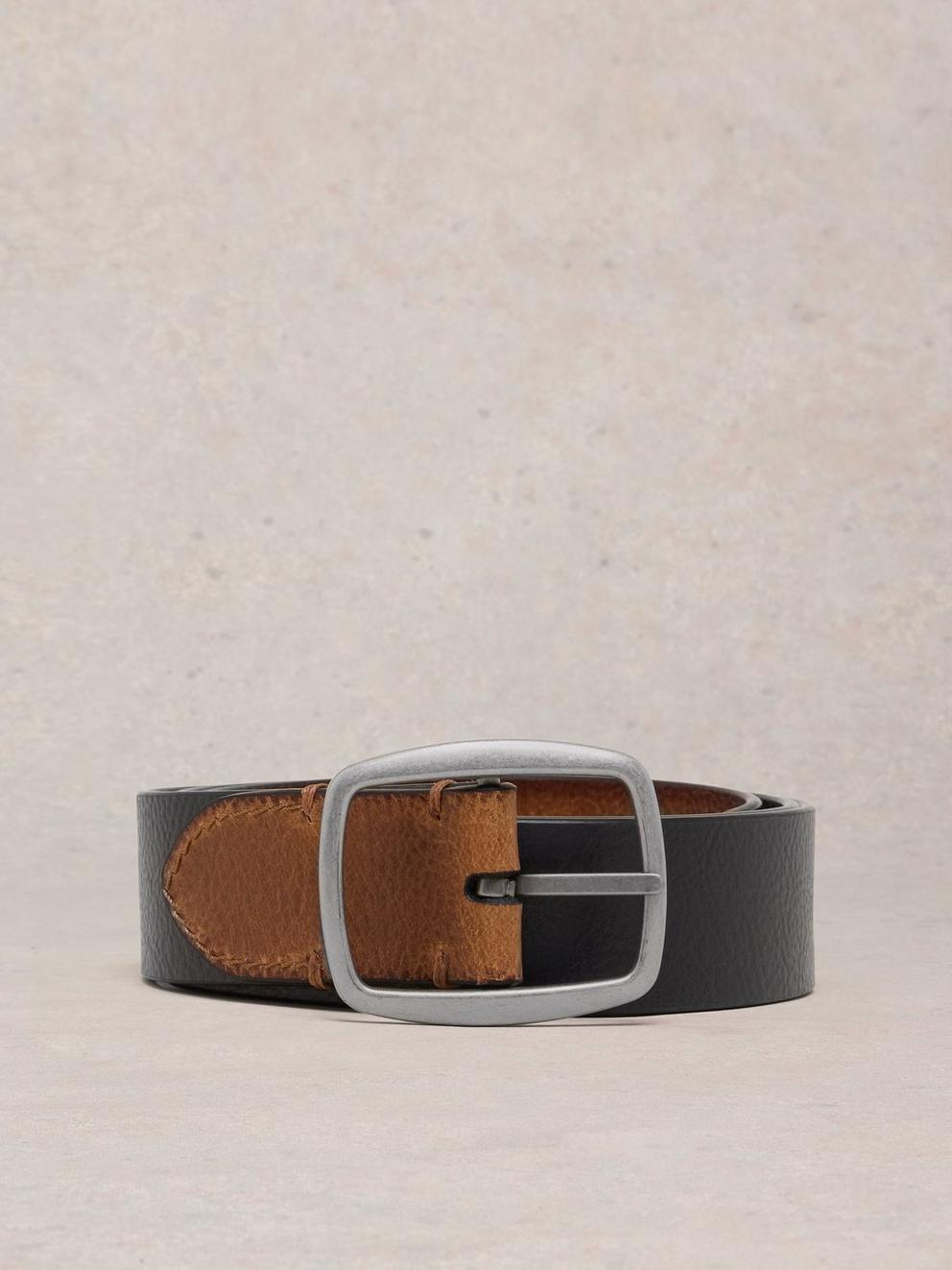 Reversible Leather Buckle Belt in NAVY MULTI - FLAT FRONT