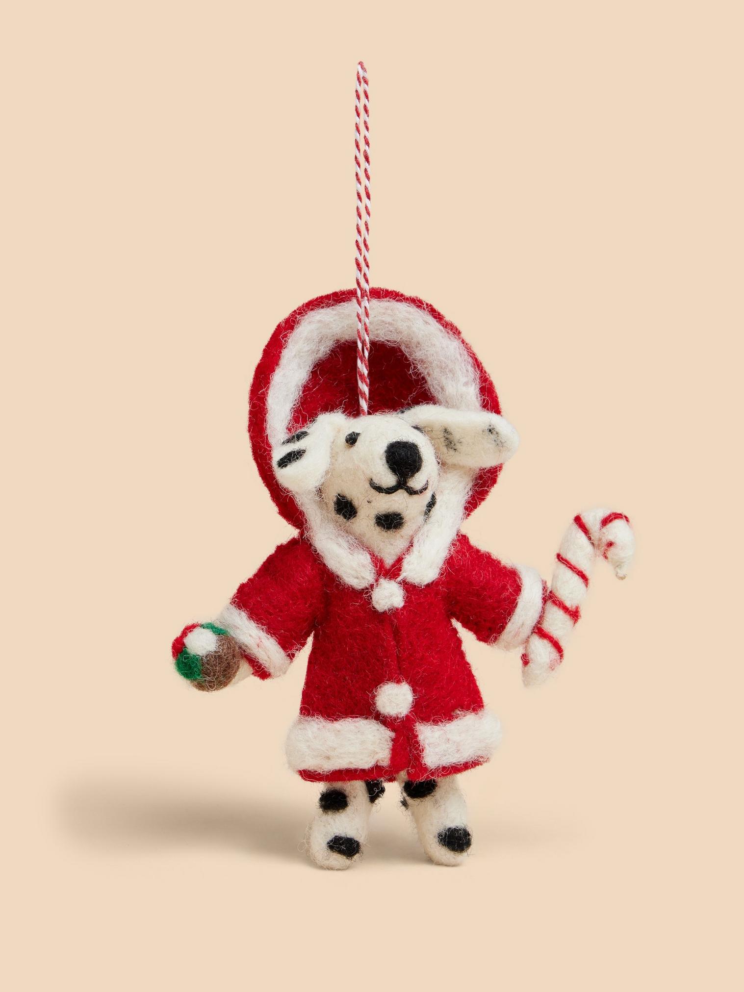 Winter Dalmatian Hanging Dec in RED MLT - FLAT FRONT