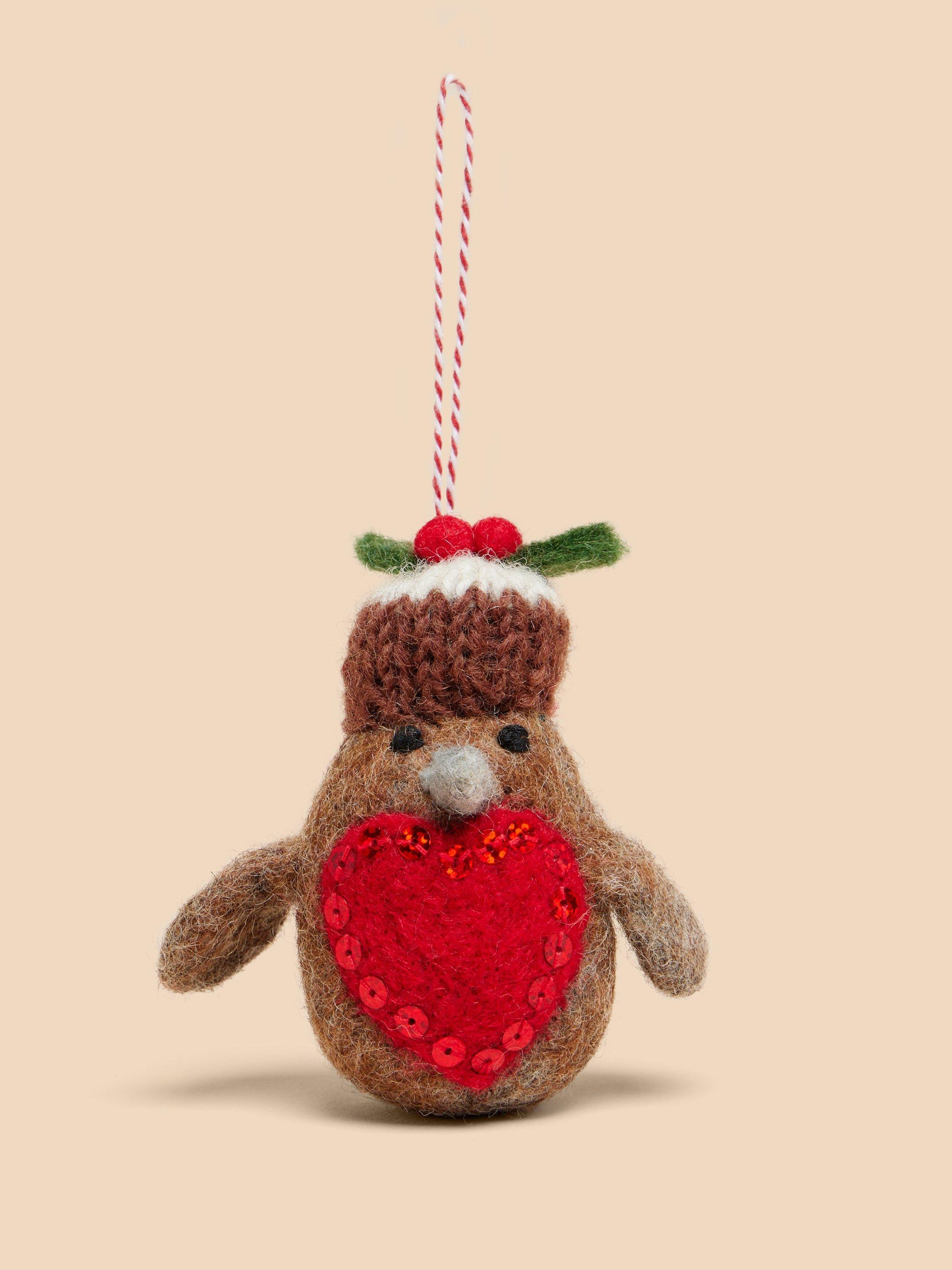 Christmas Robin Hanging Dec in BROWN MLT - FLAT FRONT