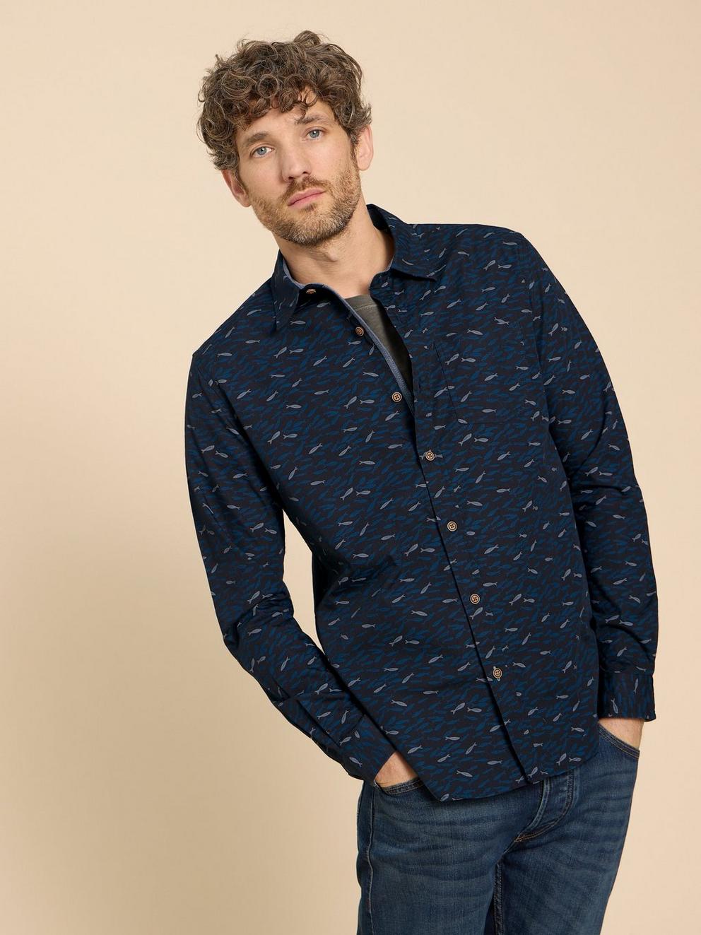 Shoal Printed LS Shirt in NAVY PR - LIFESTYLE