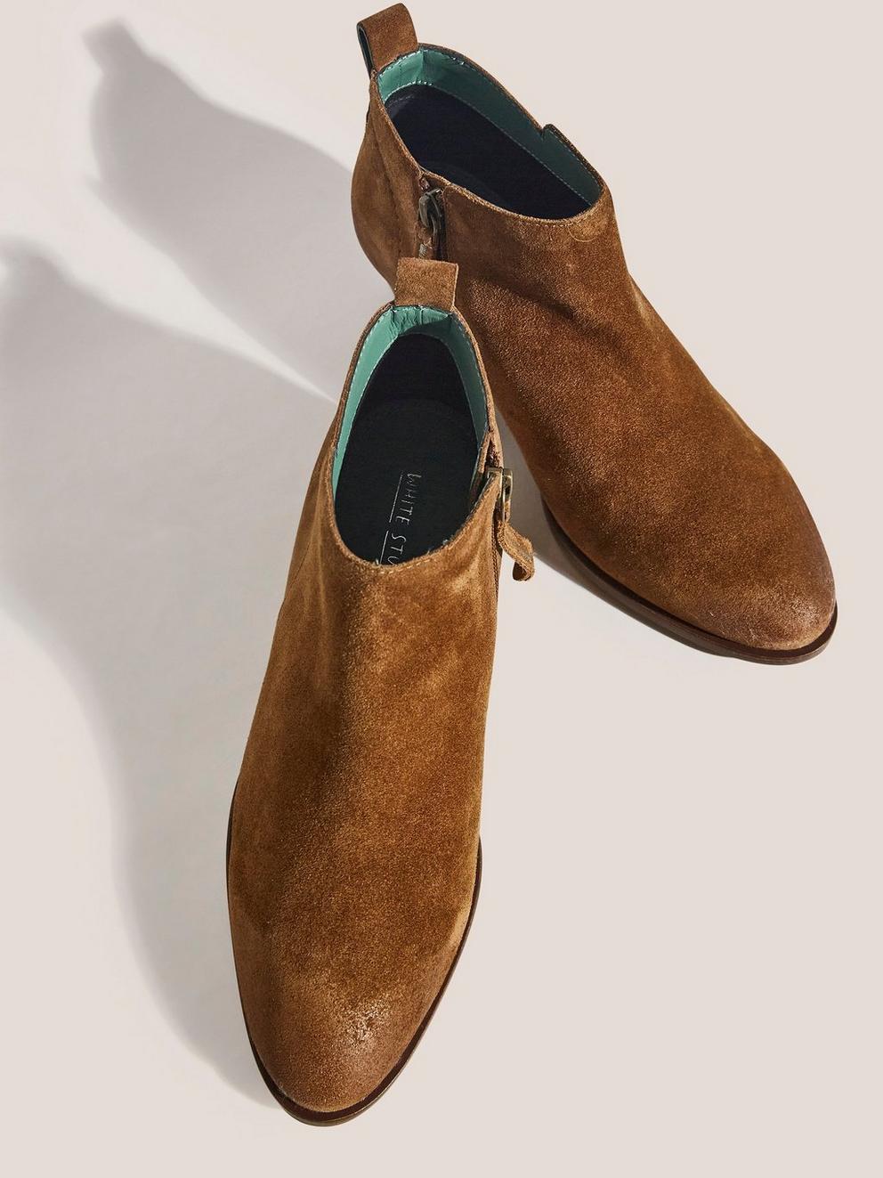 Willow Ankle Boot Suede in DARK TAN - FLAT DETAIL