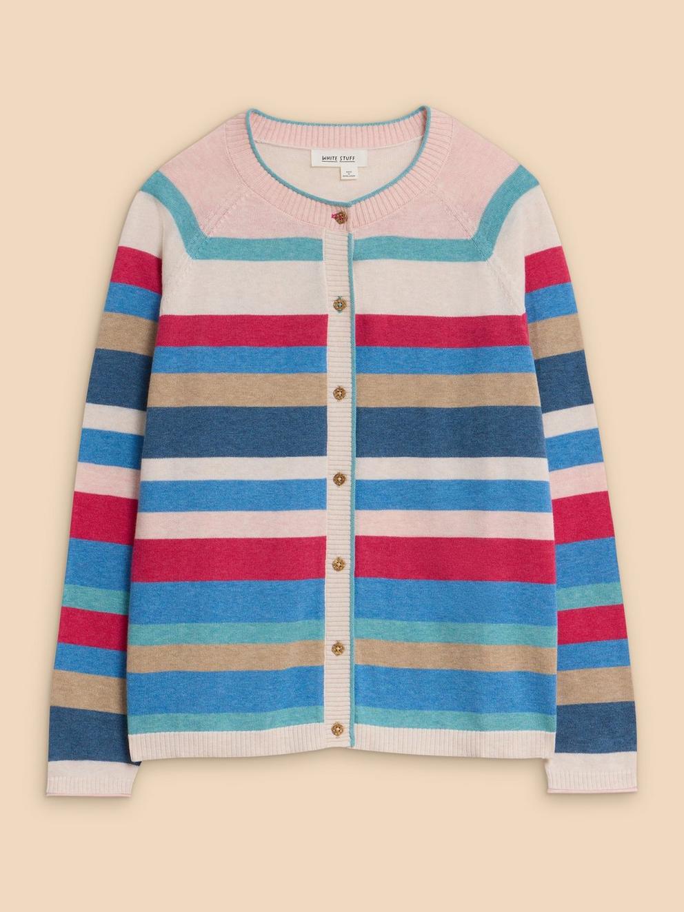 LULU STRIPED CARDI in PINK MLT - FLAT FRONT