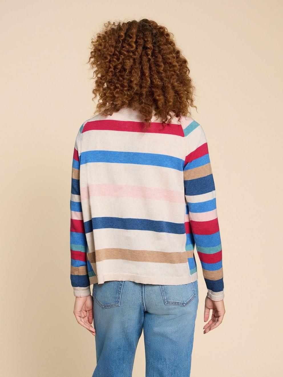 LULU STRIPED CARDI in PINK MLT - MODEL BACK