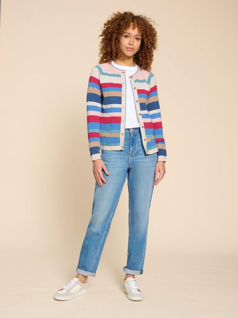 LULU STRIPED CARDI in PINK MLT - MODEL FRONT