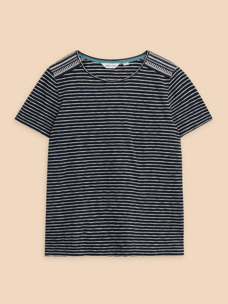 ABBIE EMBROIDERED STRIPE TEE in IVORY MLT - FLAT FRONT