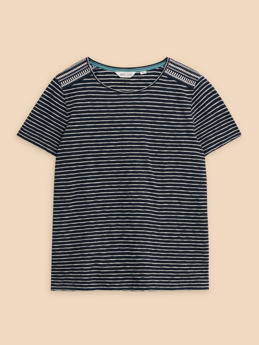 ABBIE EMBROIDERED STRIPE TEE in IVORY MLT - FLAT FRONT