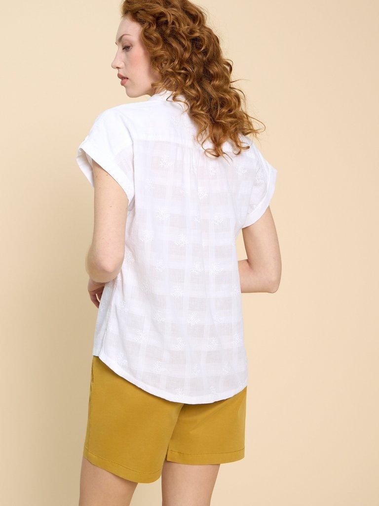 Ellie Embroidered Shirt in PALE IVORY - MODEL BACK