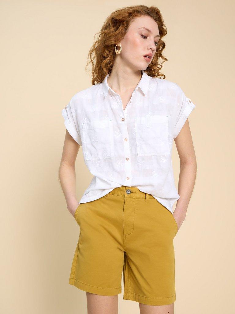 Ellie Embroidered Shirt in PALE IVORY - MODEL DETAIL