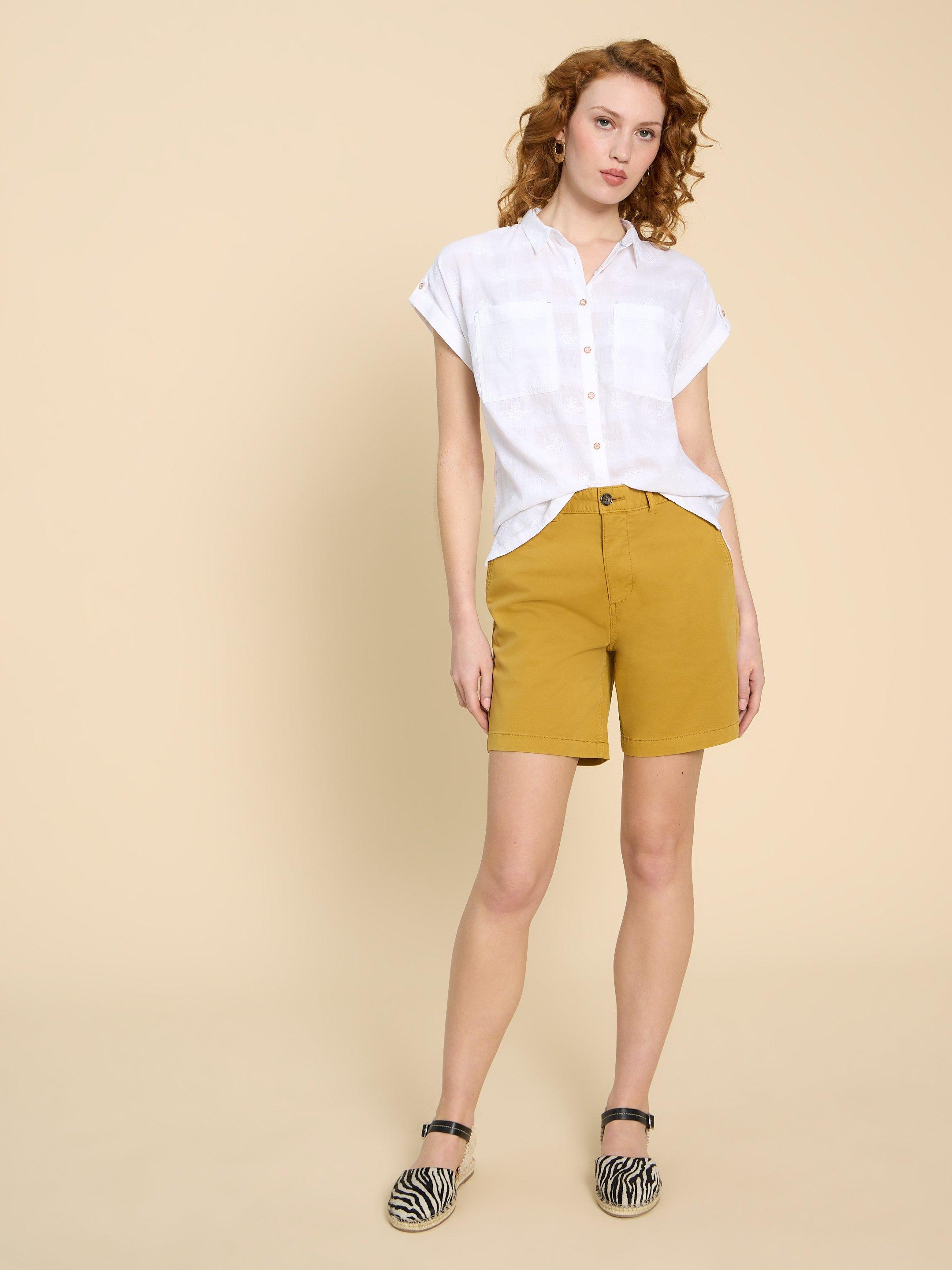 Ellie Embroidered Shirt in PALE IVORY - MODEL FRONT