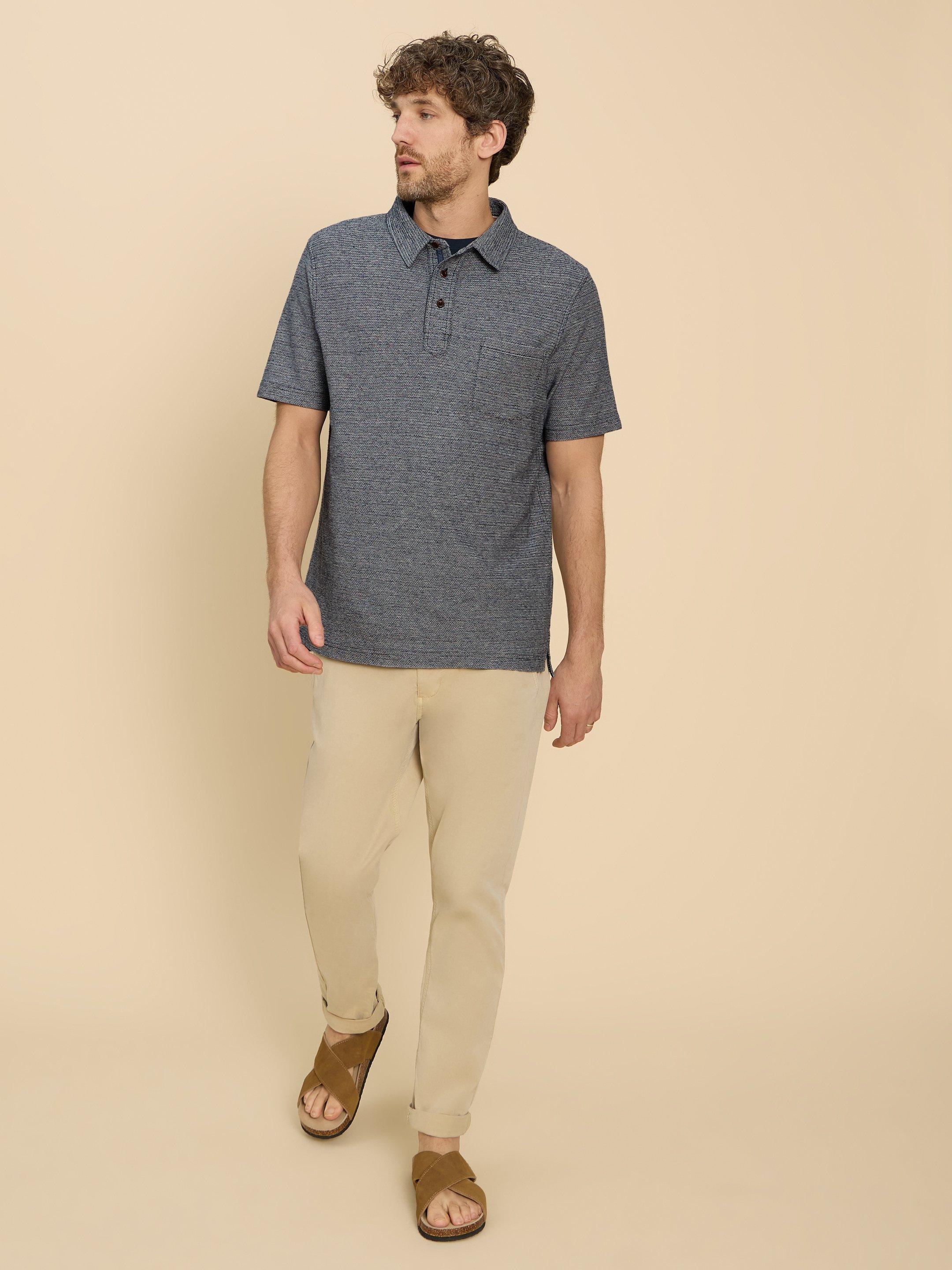 Twisted Texture Polo in NAVY MULTI - MODEL FRONT
