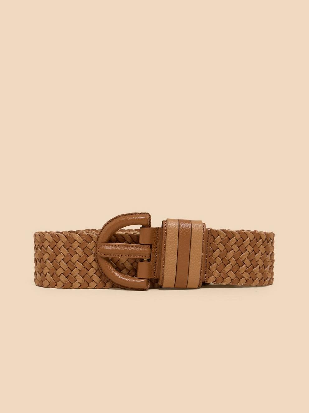 Leather Weave Waist Belt in LIGHT TAN - FLAT FRONT