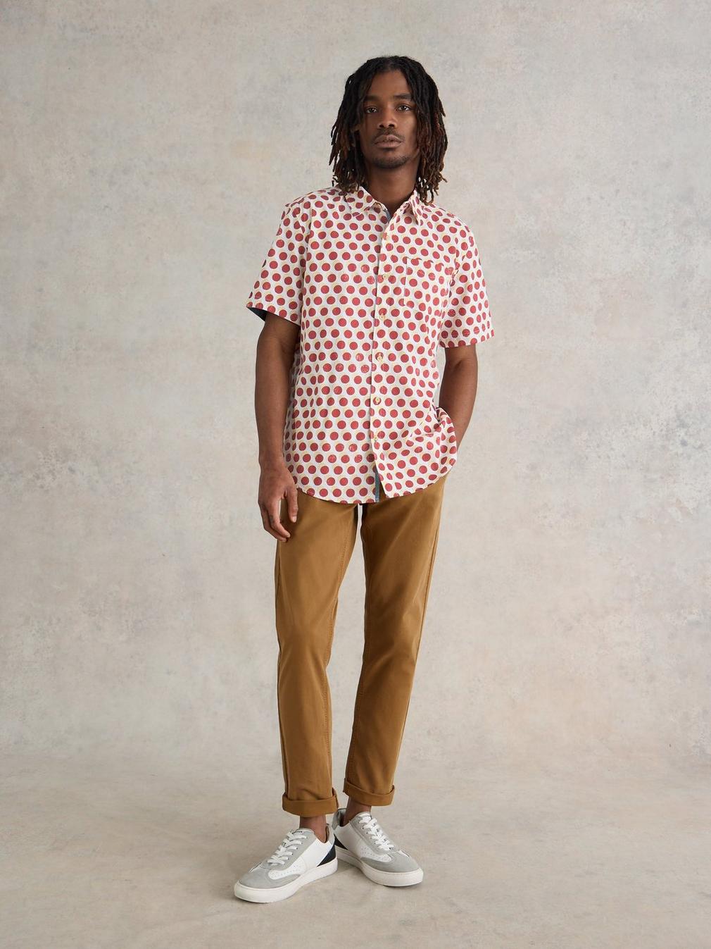 Retro Spot Printed SS Shirt in RED PR - MODEL DETAIL