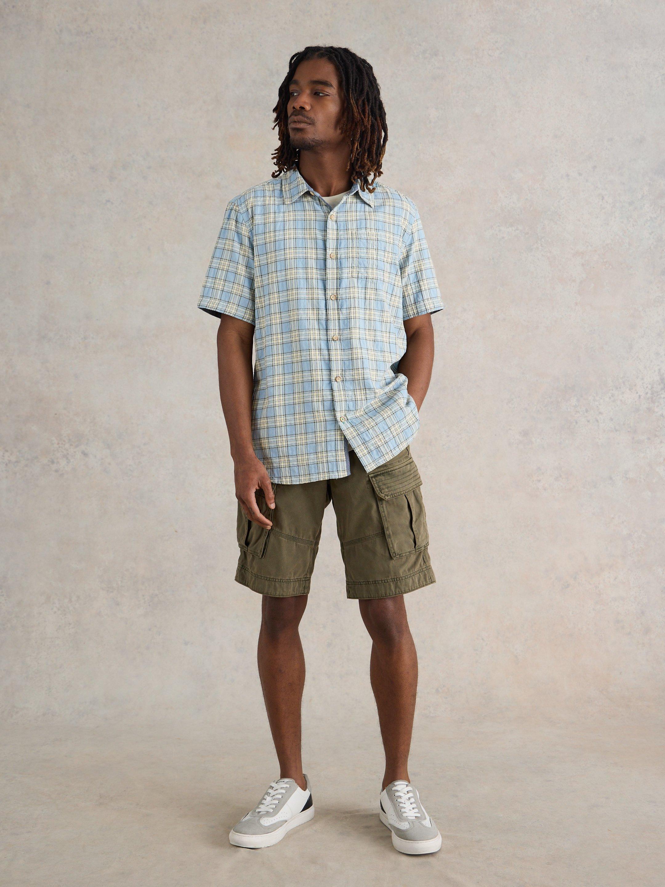 Madras Check SS Shirt in BLUE MLT - MODEL DETAIL