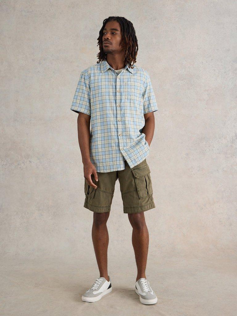 Madras Check SS Shirt in BLUE MLT - MODEL DETAIL