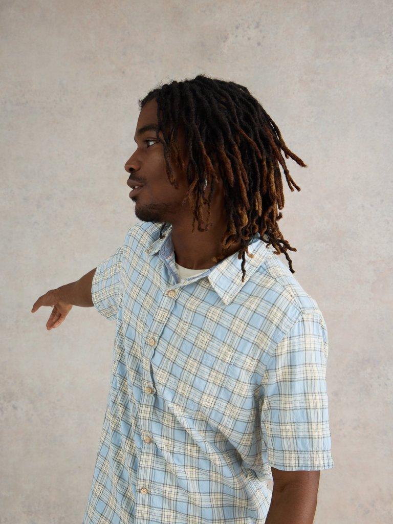 Madras Check SS Shirt in BLUE MLT - MODEL FRONT