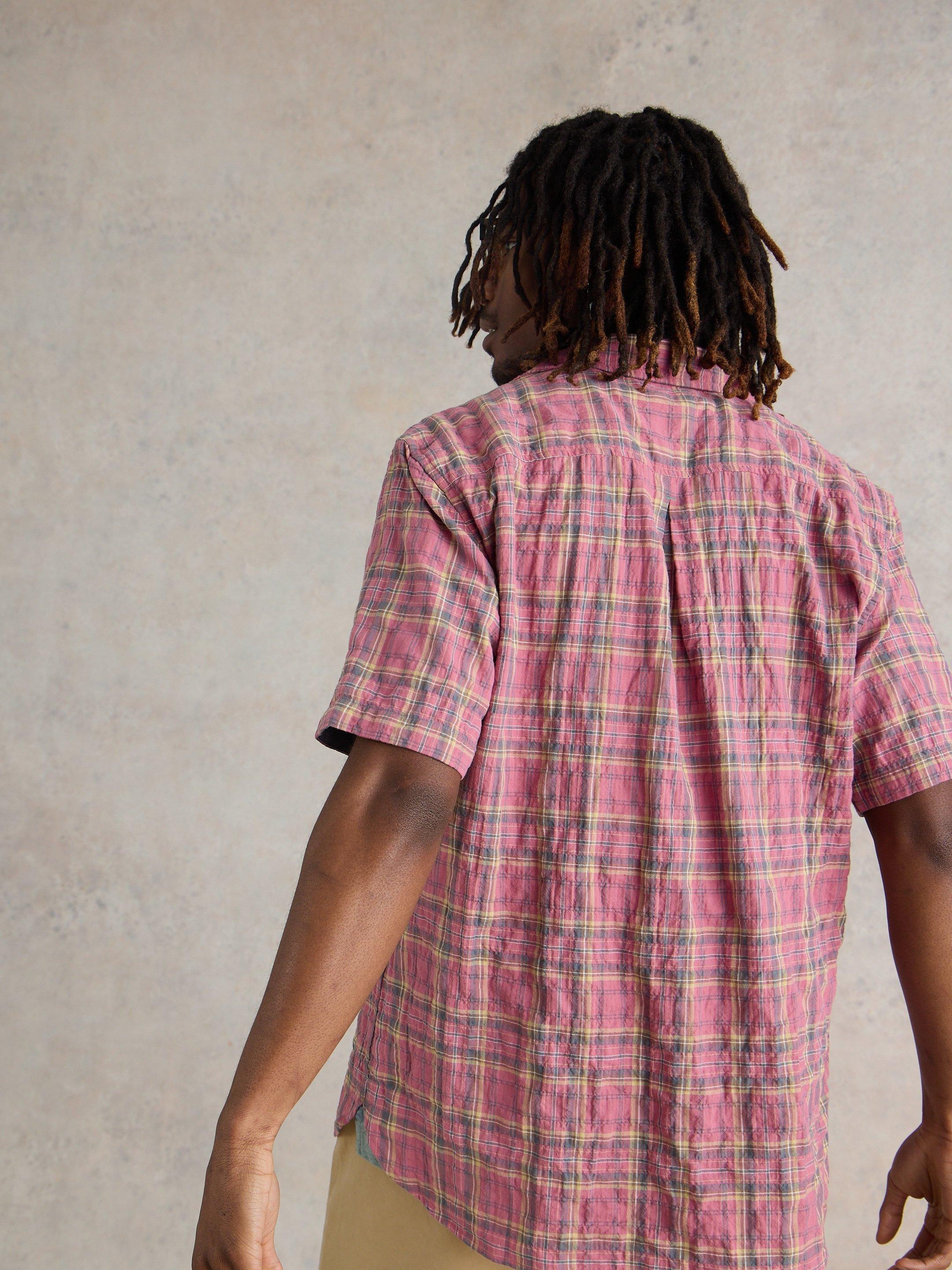 Madras Check SS Shirt in PINK MLT - MODEL BACK