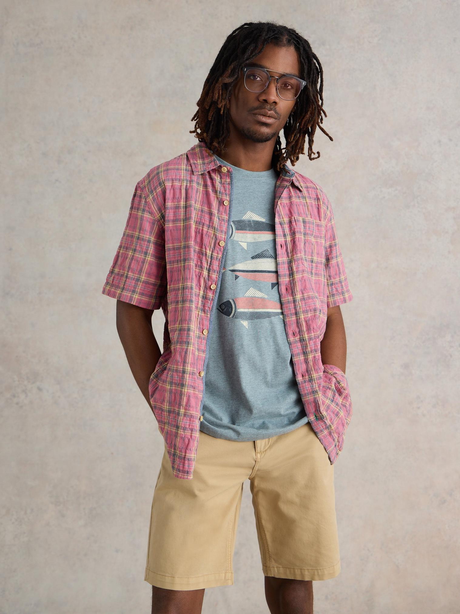 Madras Check SS Shirt in PINK MLT - MODEL FRONT