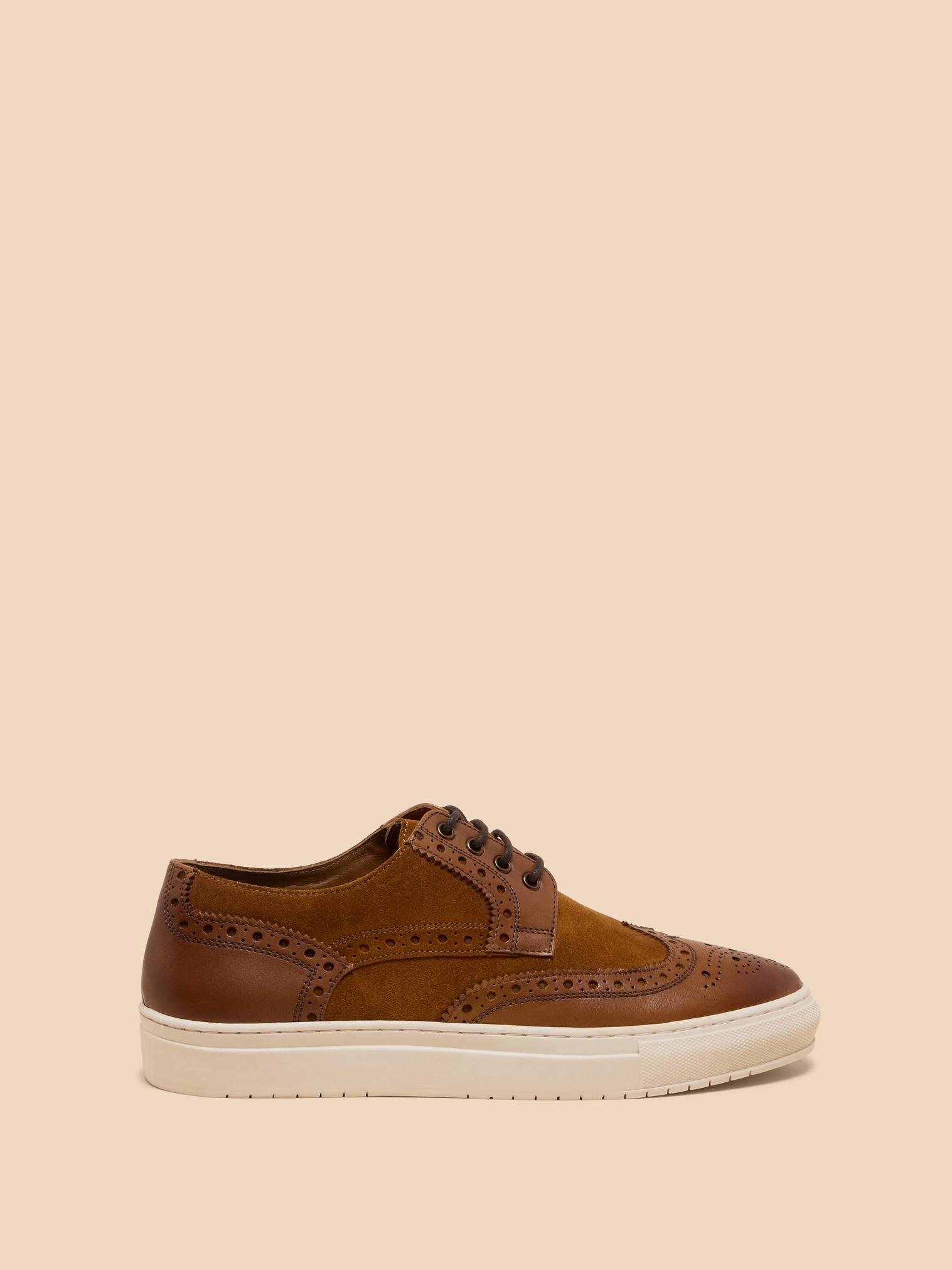 Benny Brogue Leather Trainer in DARK TAN - LIFESTYLE