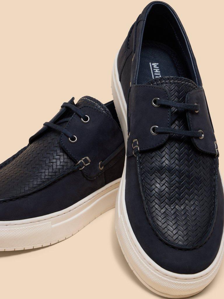 Noah Leather Boat Shoe in DARK NAVY - FLAT BACK