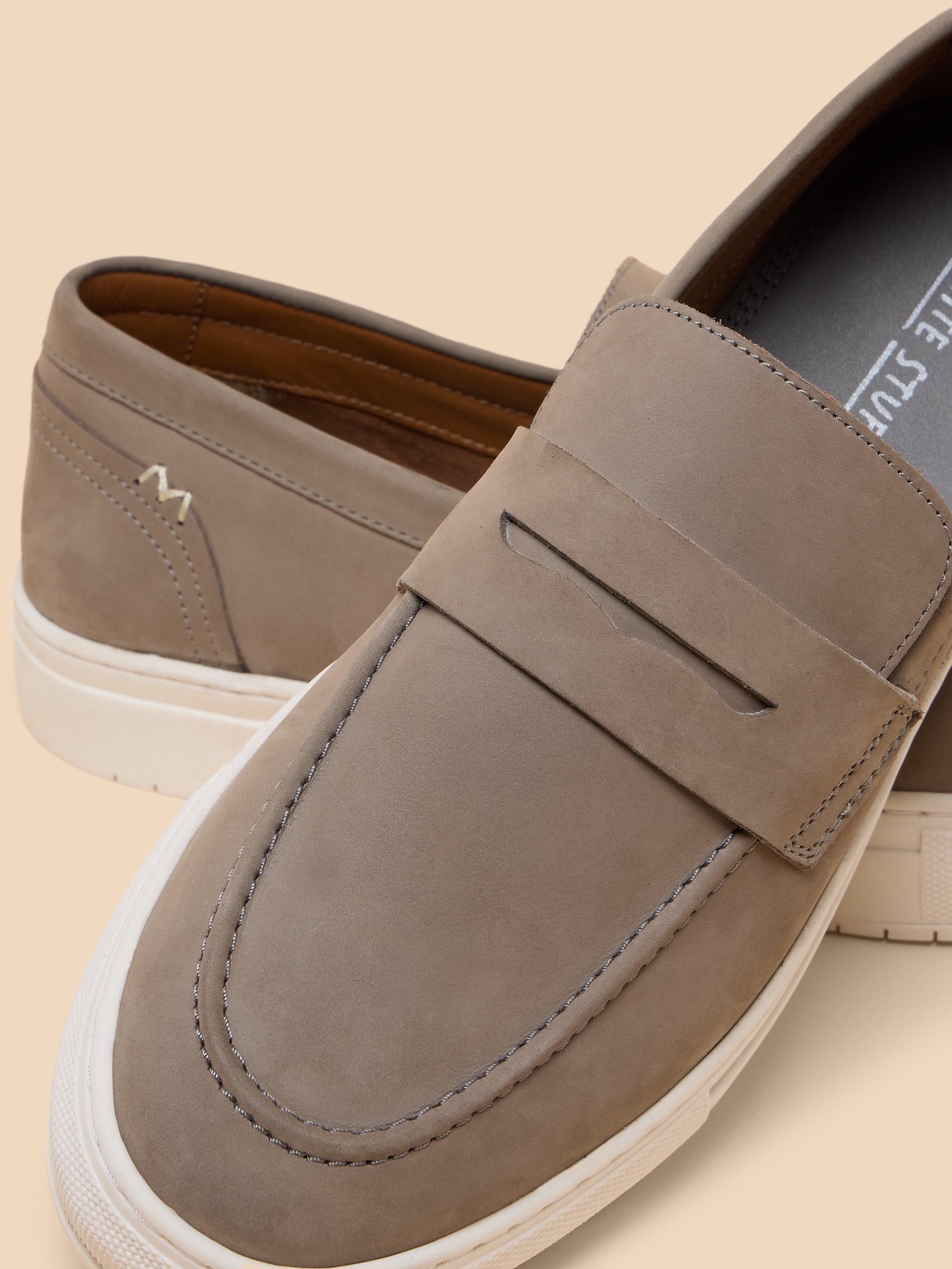 Lenny Leather Loafer in MID GREY - FLAT BACK