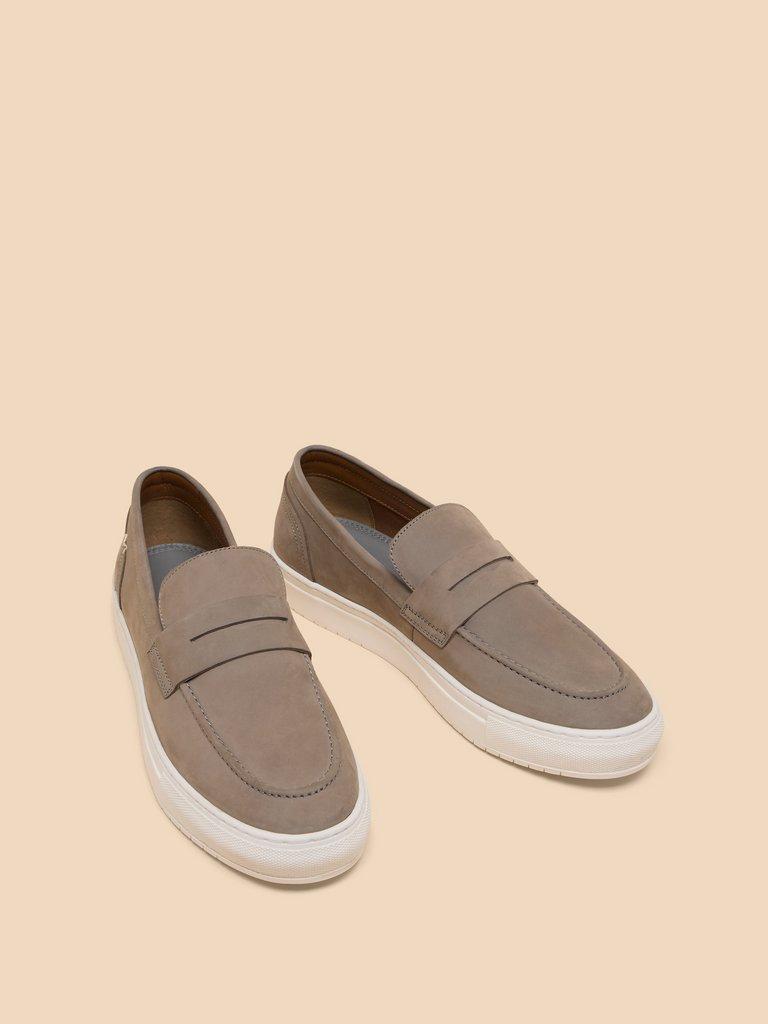 Lenny Leather Loafer in MID GREY - FLAT FRONT