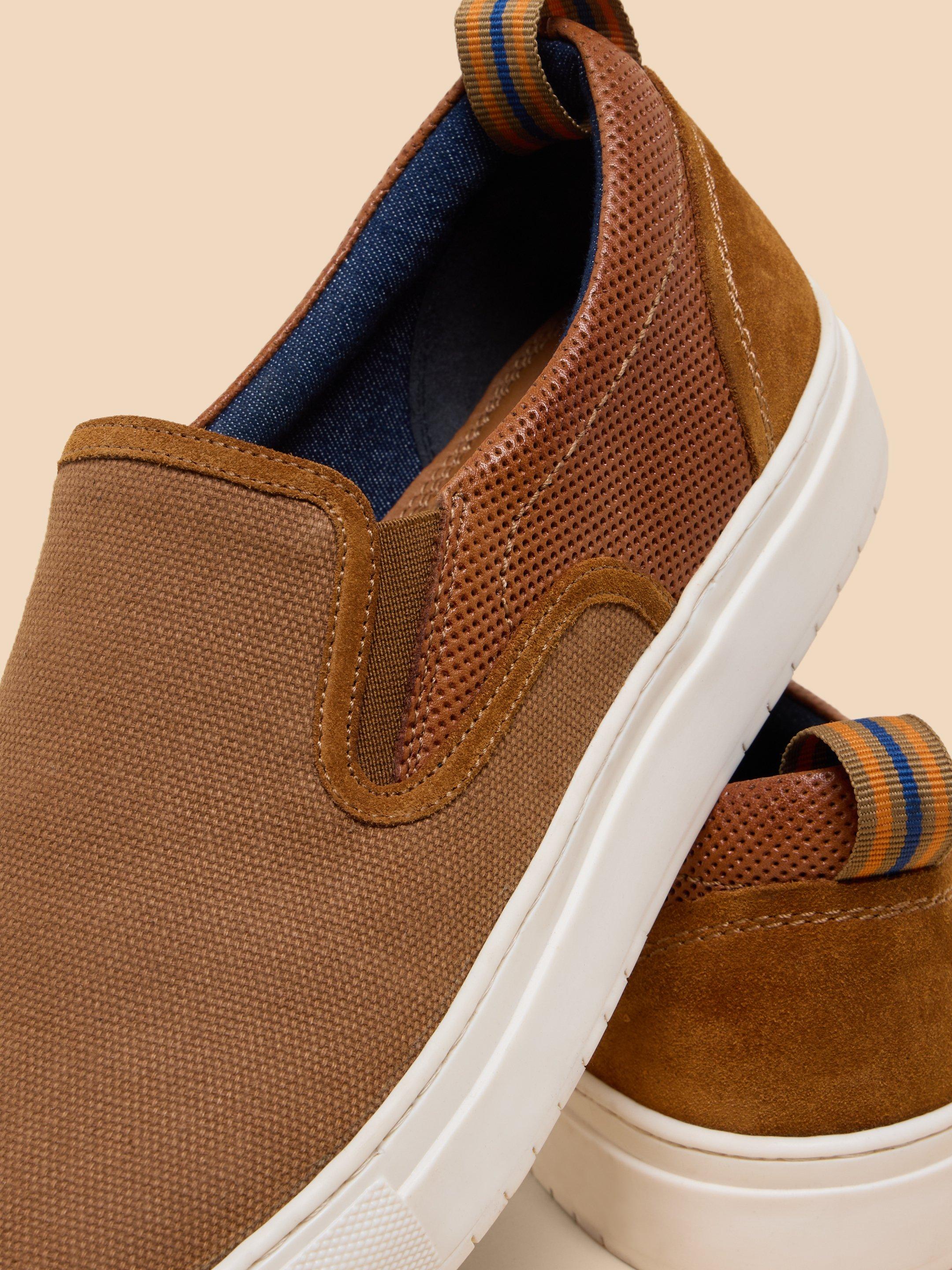 Canvas Leather Mix Slip On in MID TAN - FLAT BACK