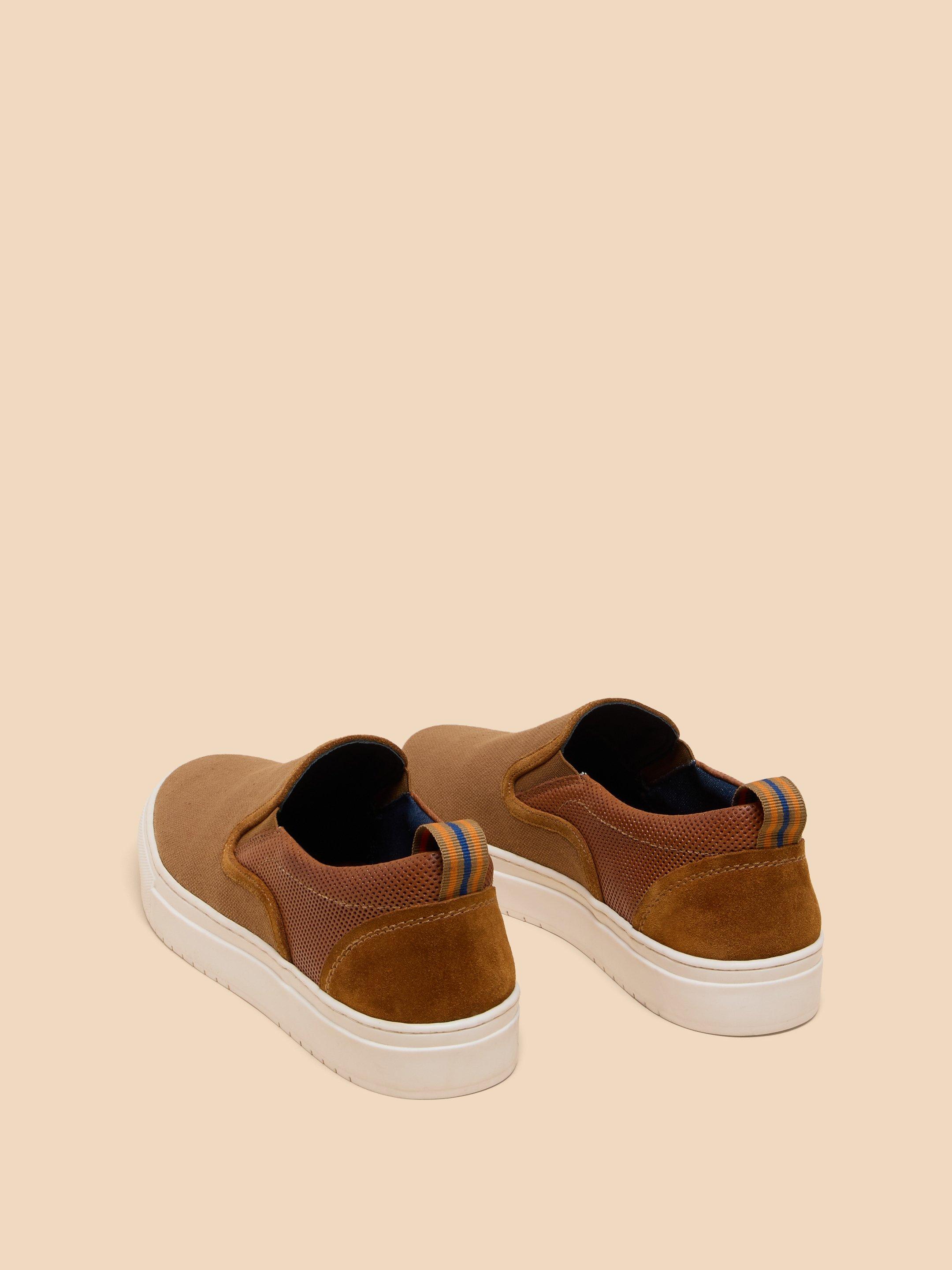 Canvas Leather Mix Slip On in MID TAN - FLAT DETAIL