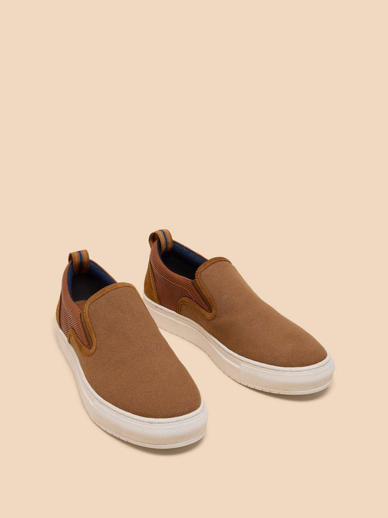 Canvas Leather Mix Slip On in MID TAN - FLAT FRONT
