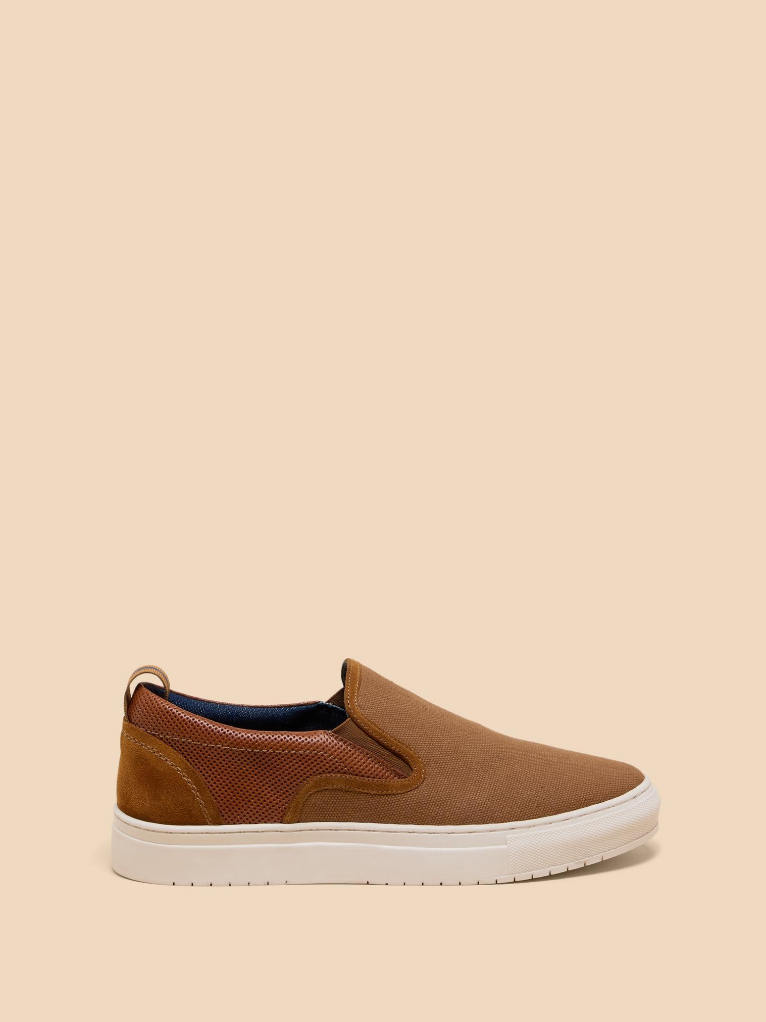 Canvas Leather Mix Slip On in MID TAN - LIFESTYLE