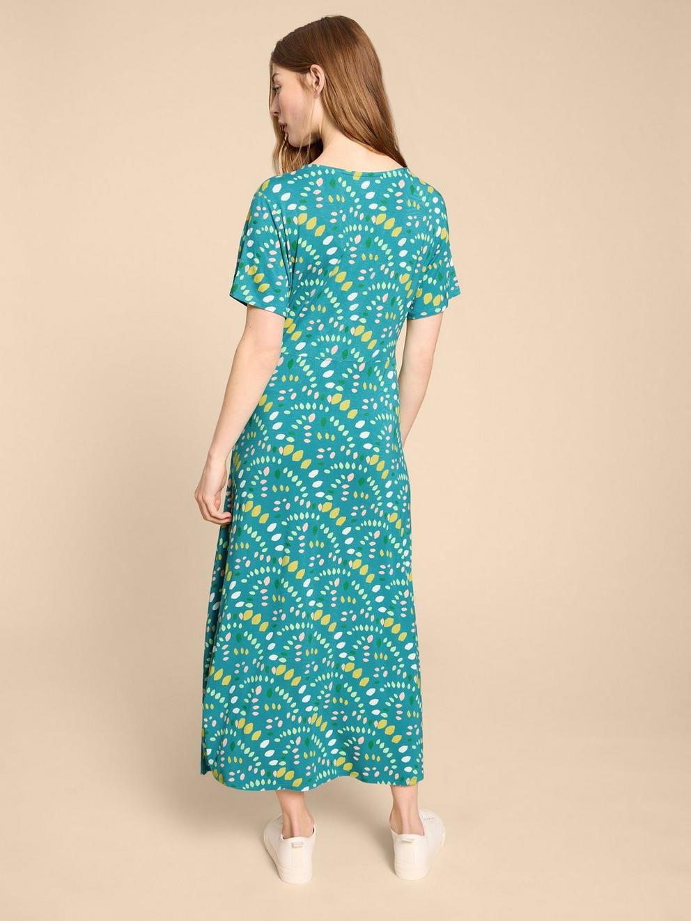 Amelia Jersey Dress in TEAL PR - MODEL BACK