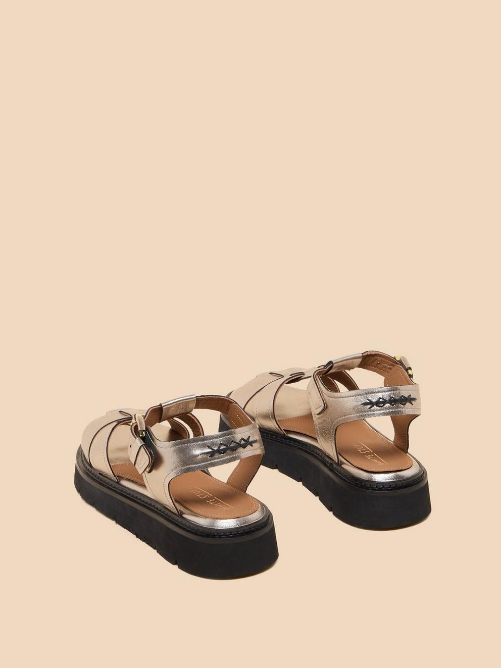 Rose Leather Sandal in PEWTER MET - FLAT BACK