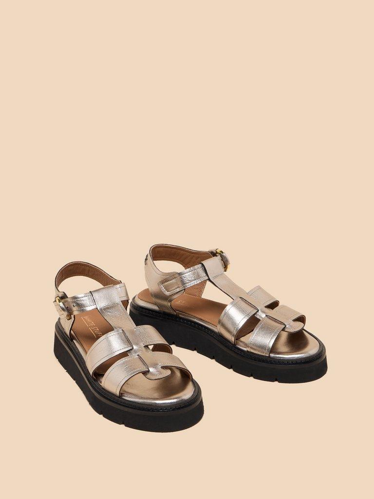 Rose Leather Sandal in PEWTER MET - FLAT FRONT