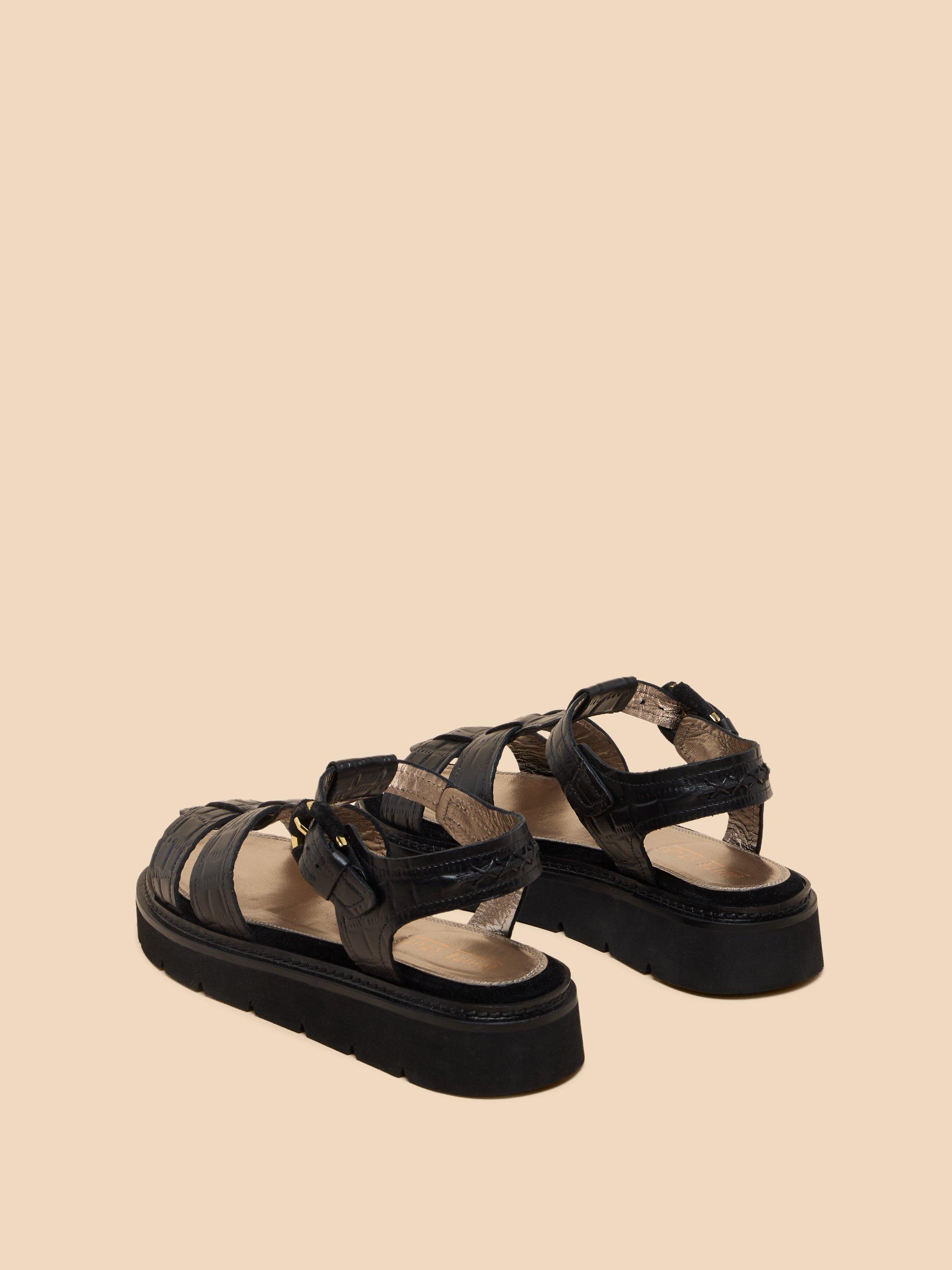 Rose Leather Sandal in PURE BLK - FLAT BACK