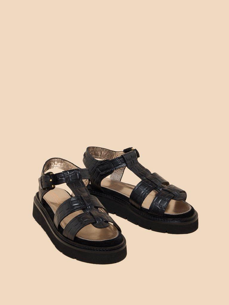 Rose Leather Sandal in PURE BLK - FLAT FRONT